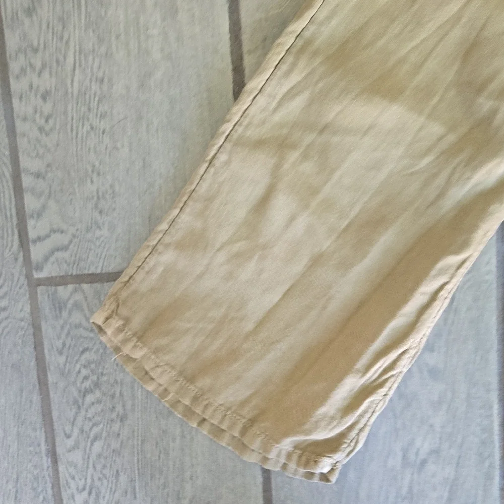 Zara Man Tan Khaki Linen Blend Elastic Waist Straight‎ Leg Pants Size S